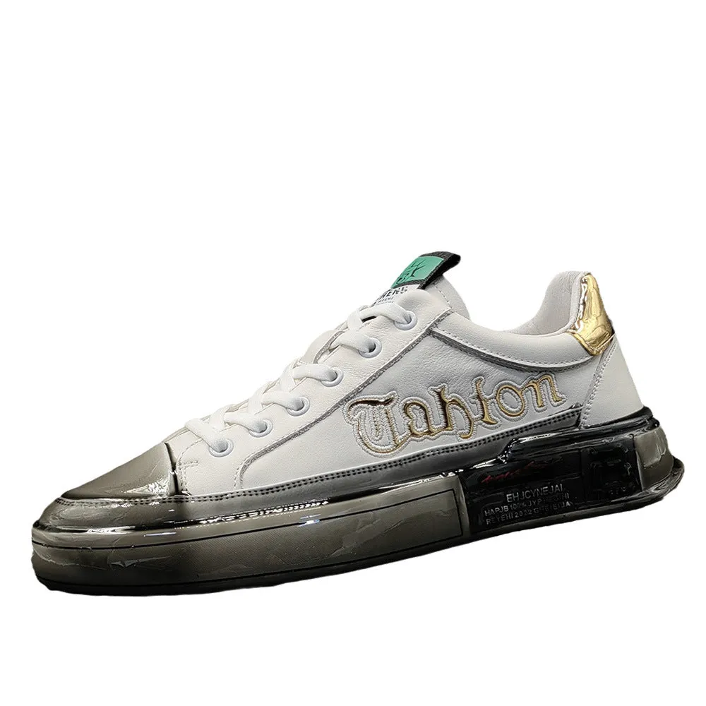 Men Fashion Glossy Soft Leather Casual Sneakers
