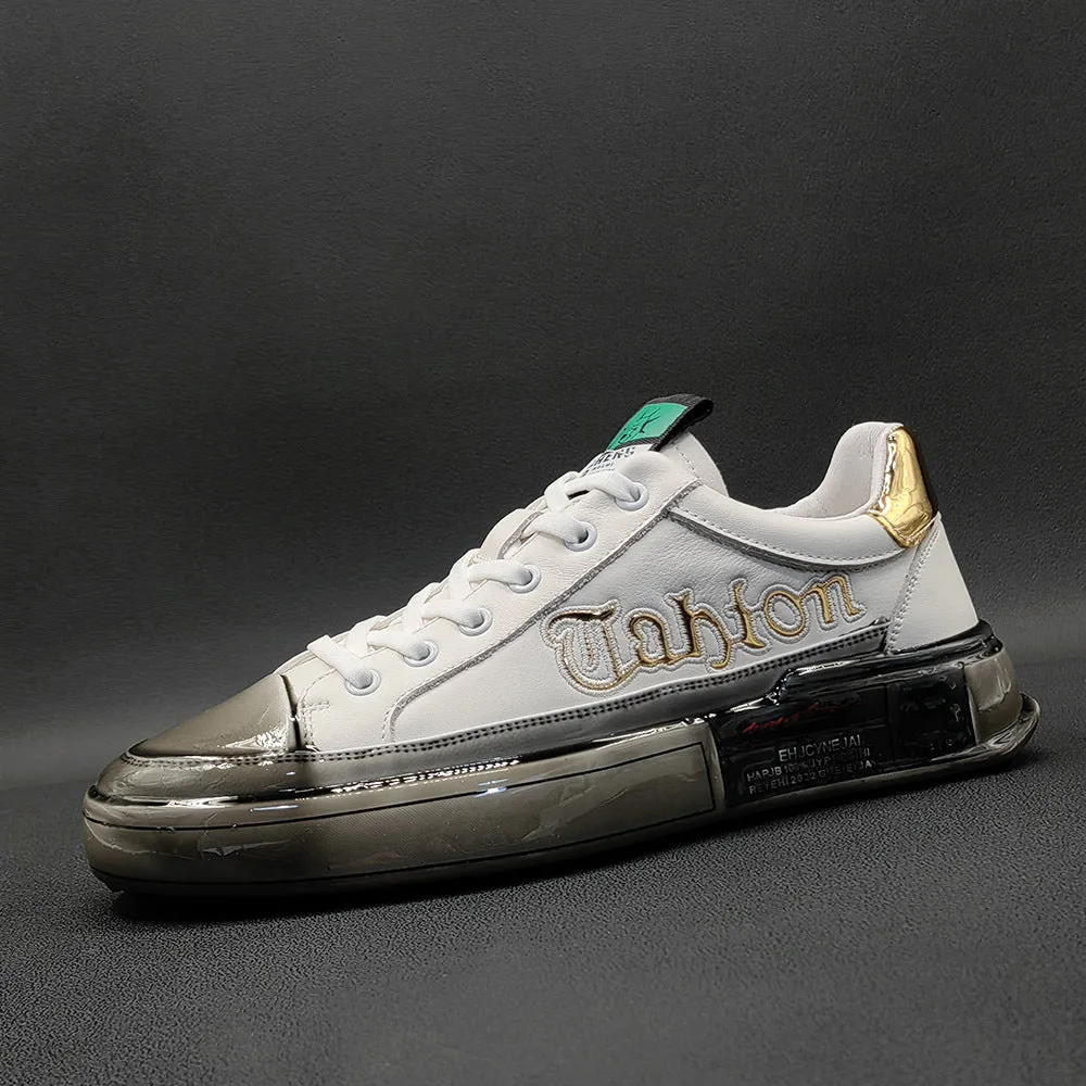 Men Fashion Glossy Soft Leather Casual Sneakers