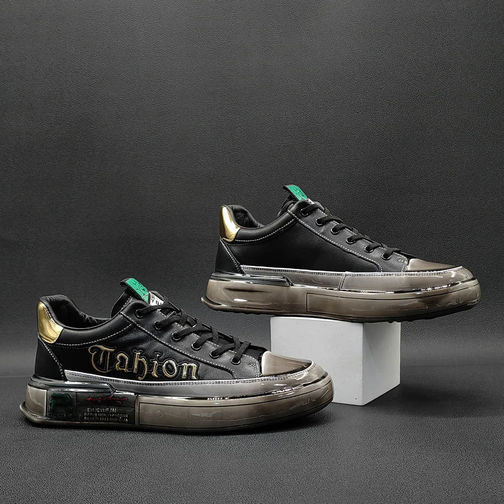 Men Fashion Glossy Soft Leather Casual Sneakers