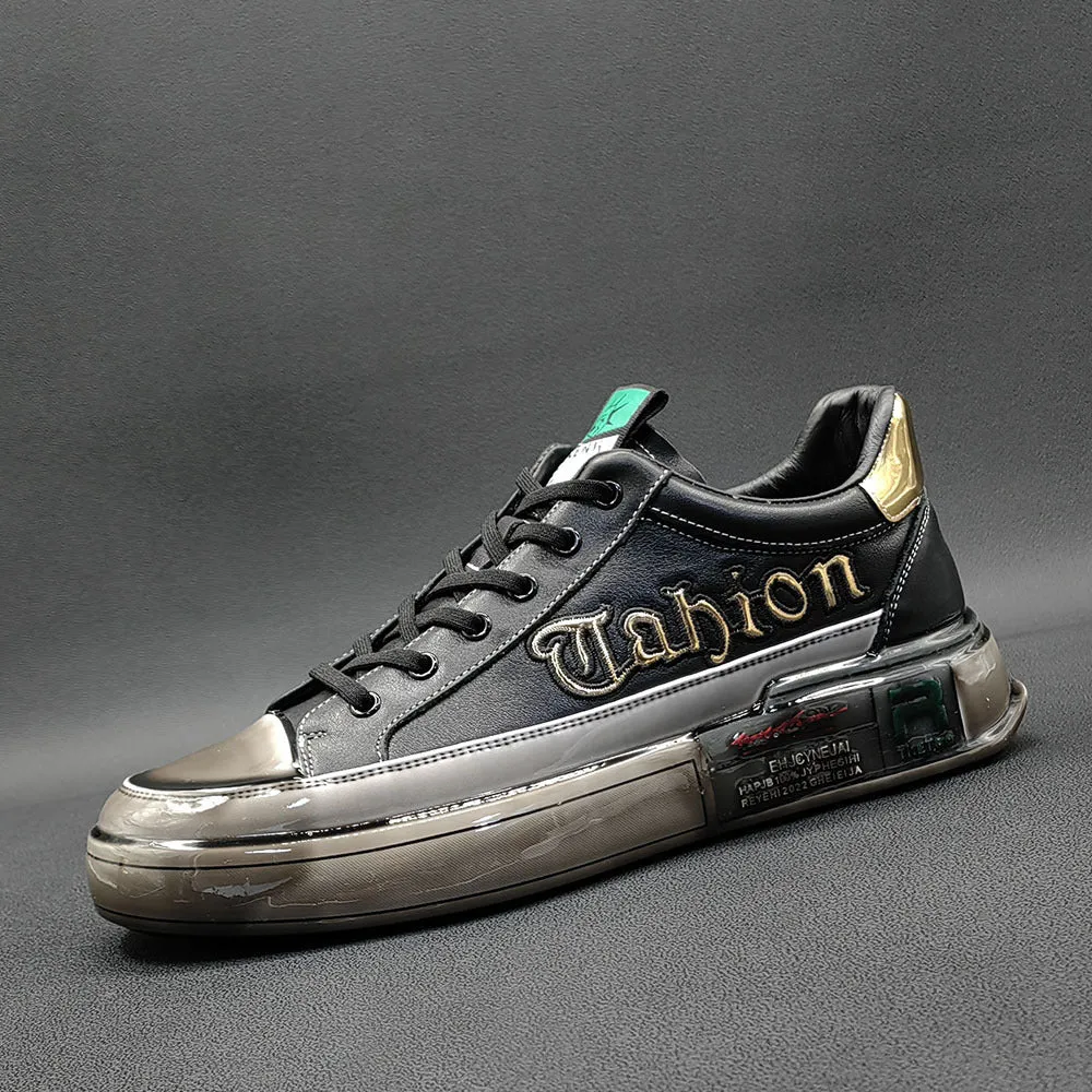 Men Fashion Glossy Soft Leather Casual Sneakers