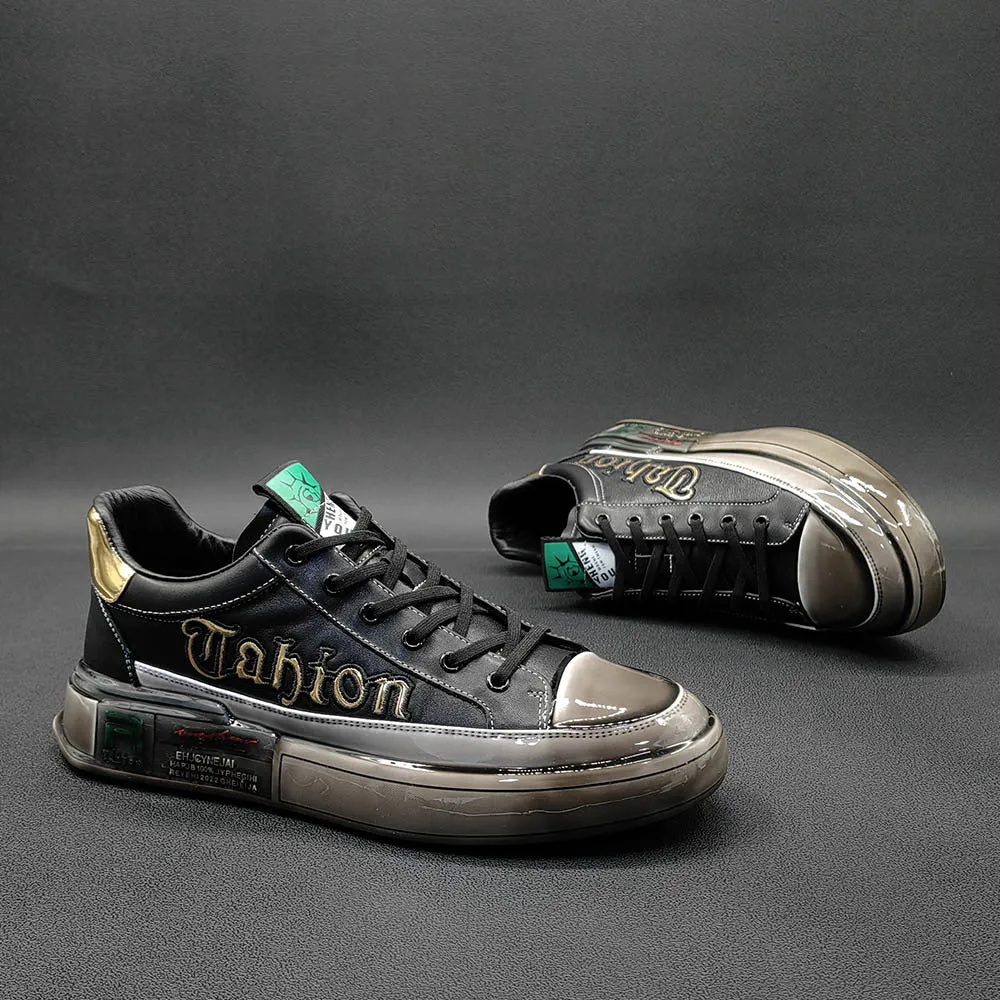 Men Fashion Glossy Soft Leather Casual Sneakers
