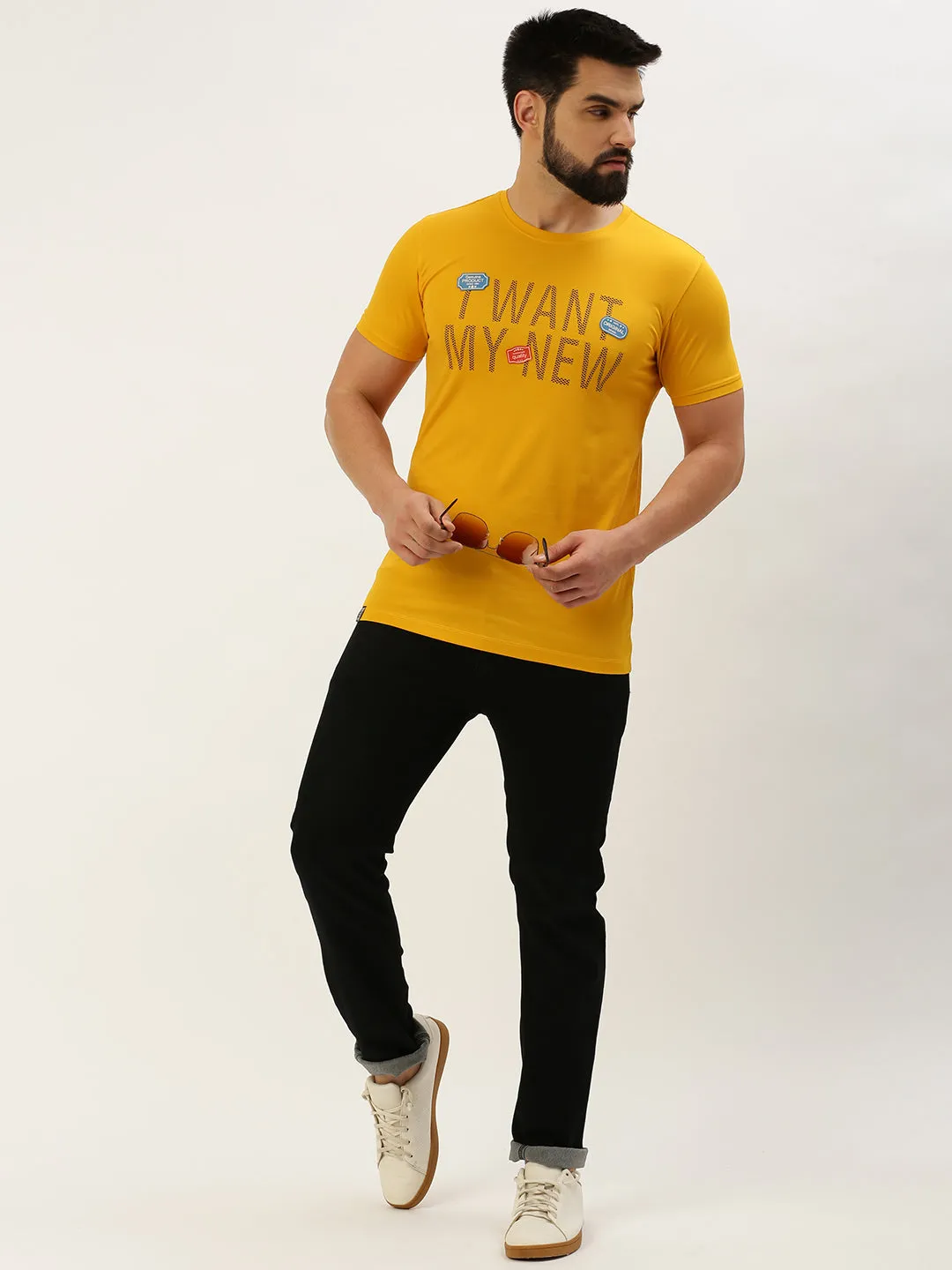 Men Yellow Printed T Shirt