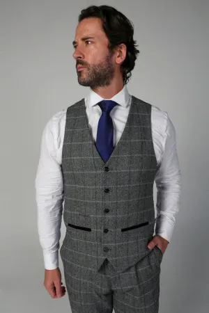 Men's Tweed Retro Windowpane Waistcoat - HARRIS - Grey
