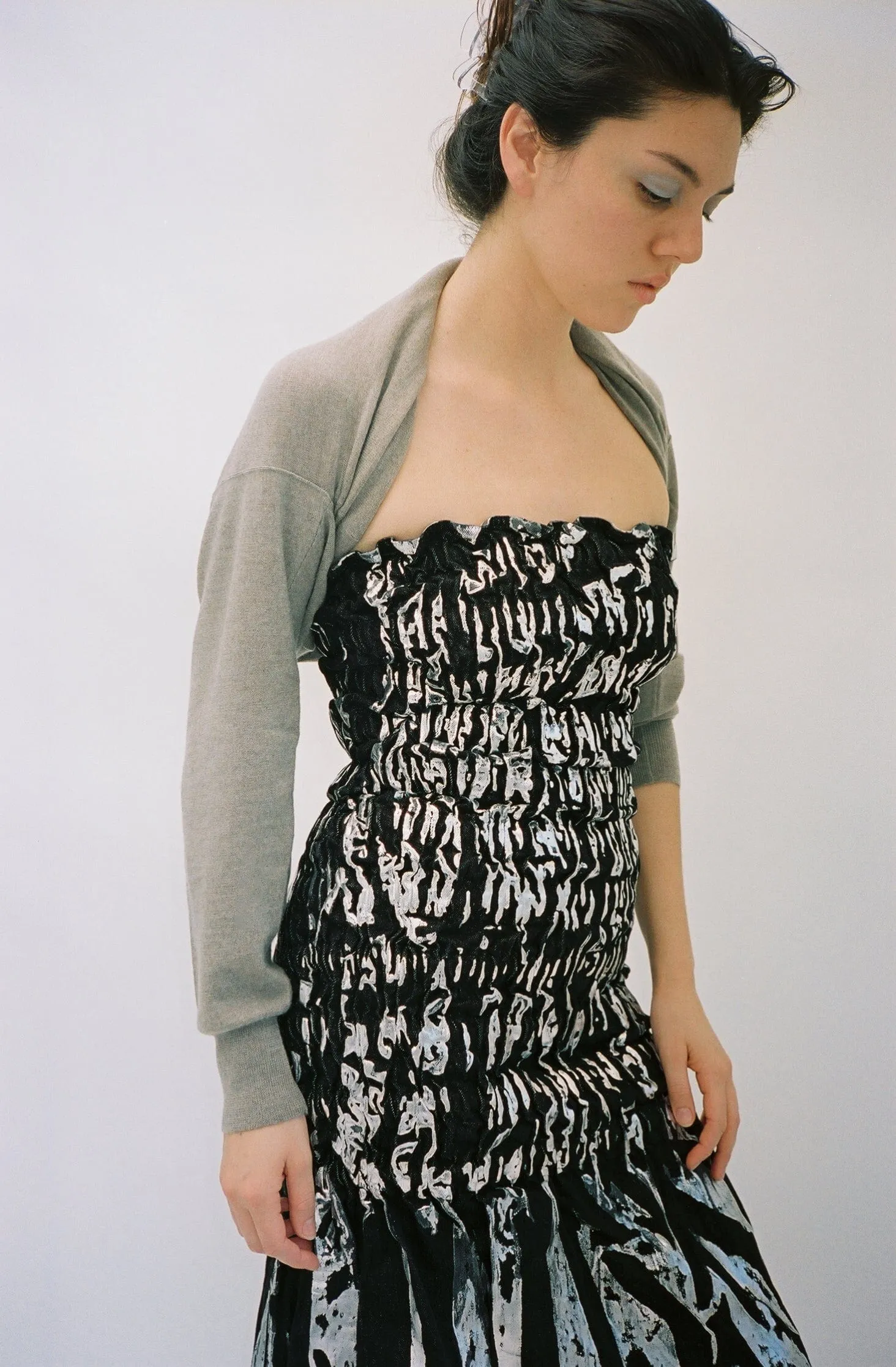 Metallic Denim Gather Dress