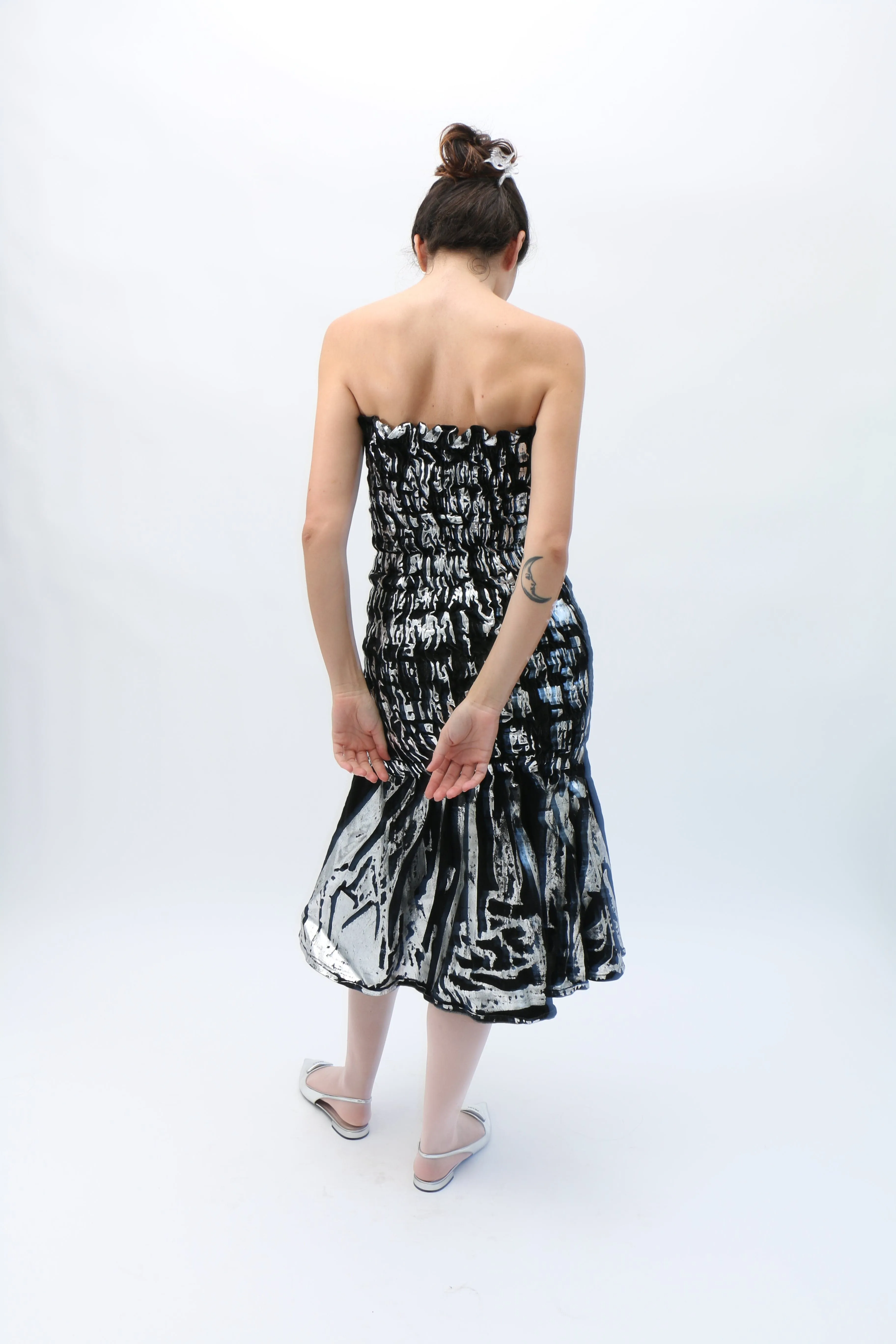 Metallic Denim Gather Dress