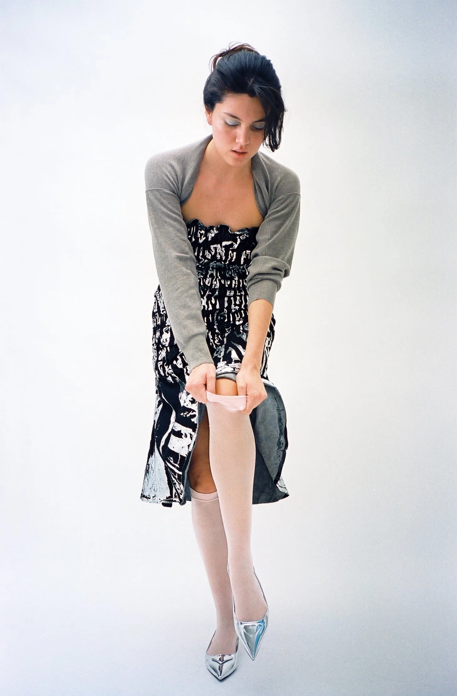 Metallic Denim Gather Dress