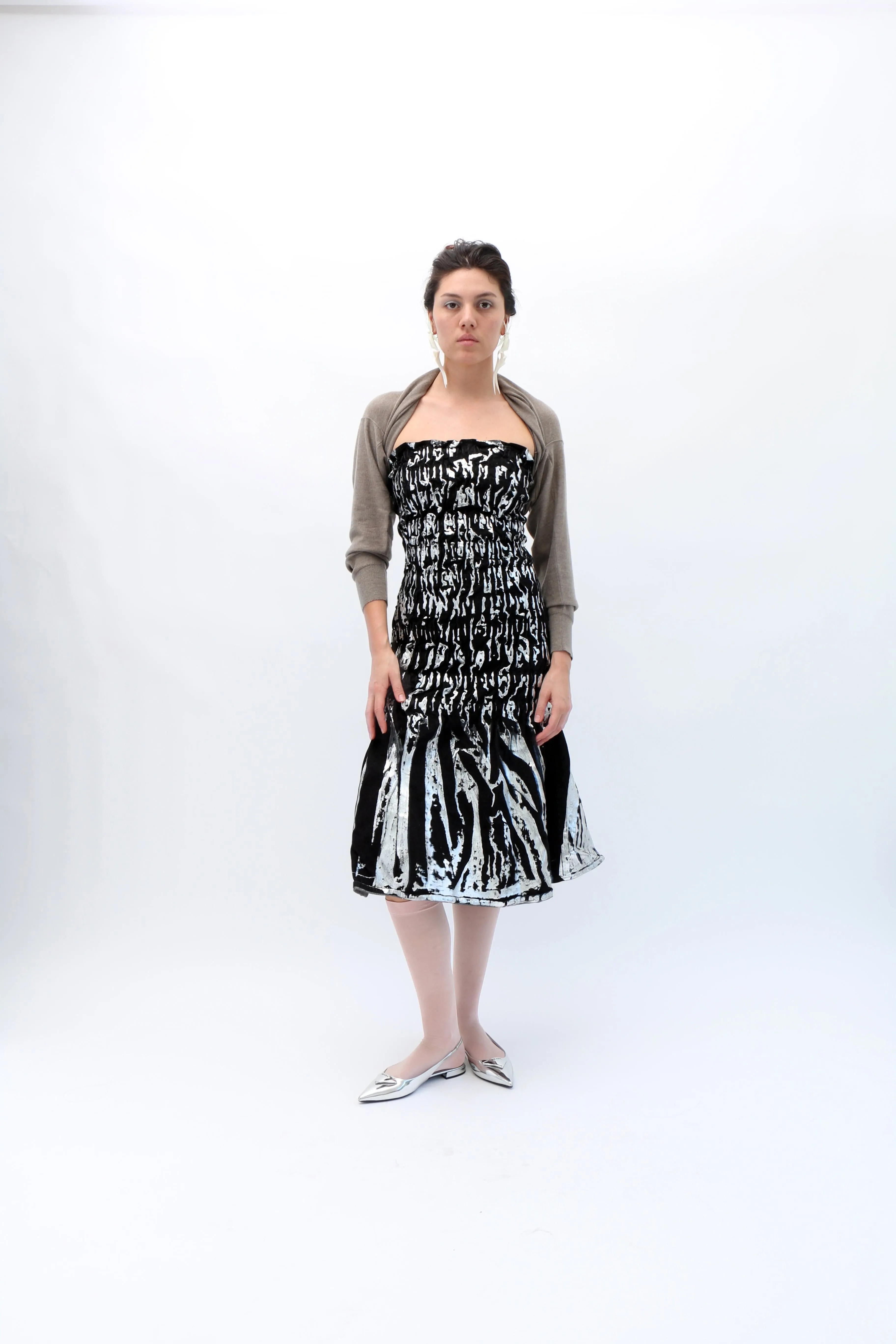 Metallic Denim Gather Dress