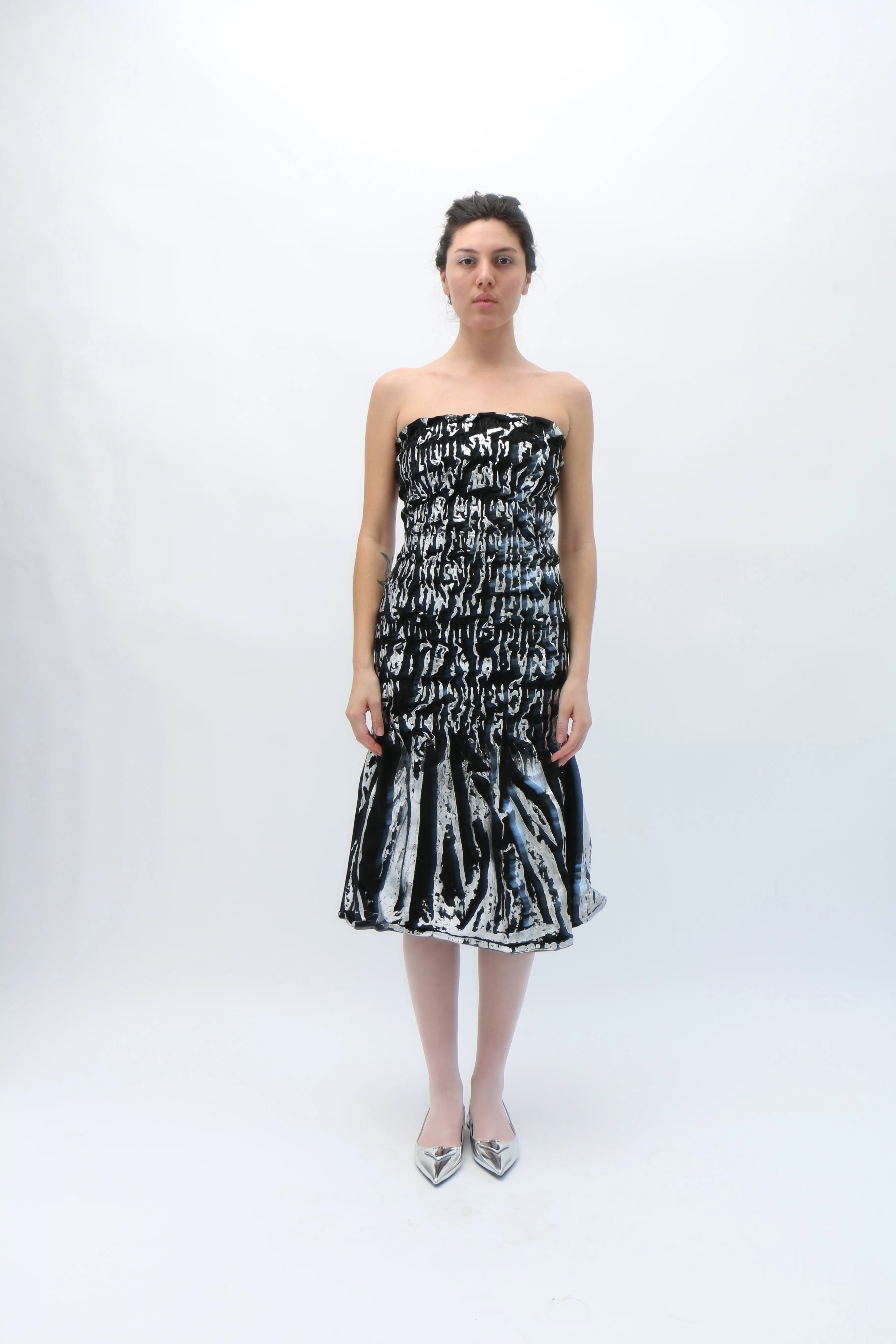 Metallic Denim Gather Dress