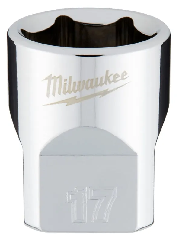 Milwaukee 45-34-9087 Socket, 17 mm Socket, 3/8 in Drive, 6-Point, Chrome Vanadium Steel, Chrome :CD: QUANTITY: 1