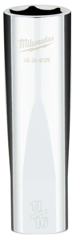 Milwaukee 45-34-9129 Socket, 11/16 in Socket, 1/2 in Drive, 6-Point, Chrome Vanadium Steel, Chrome :CD: QUANTITY: 1