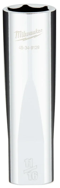 Milwaukee 45-34-9129 Socket, 11/16 in Socket, 1/2 in Drive, 6-Point, Chrome Vanadium Steel, Chrome :CD: QUANTITY: 1