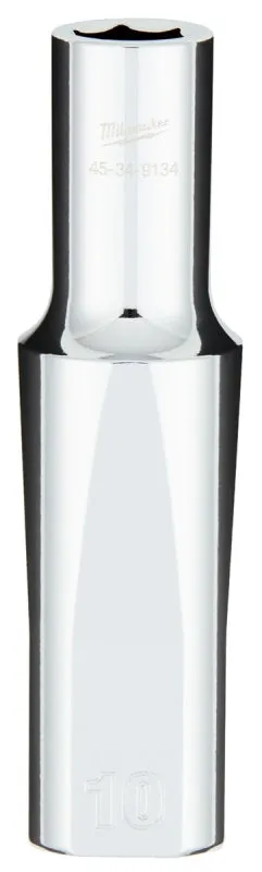 Milwaukee 45-34-9134 Socket, 10 mm Socket, 1/2 in Drive, 6-Point, Chrome Vanadium Steel, Chrome :CD: QUANTITY: 1