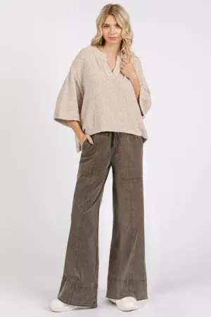 Mineral Wash Elastic Wide Leg Pants