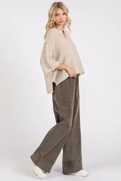 Mineral Wash Elastic Wide Leg Pants
