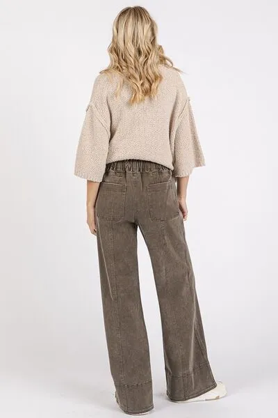 Mineral Wash Elastic Wide Leg Pants