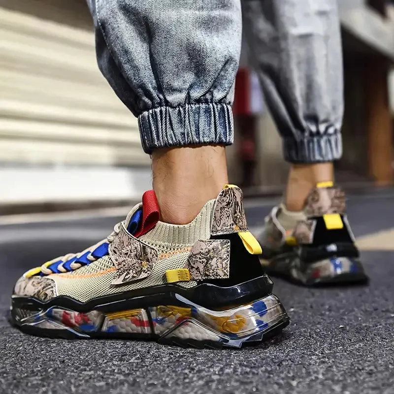 Multicolor Marble Platform Lace up Sneakers