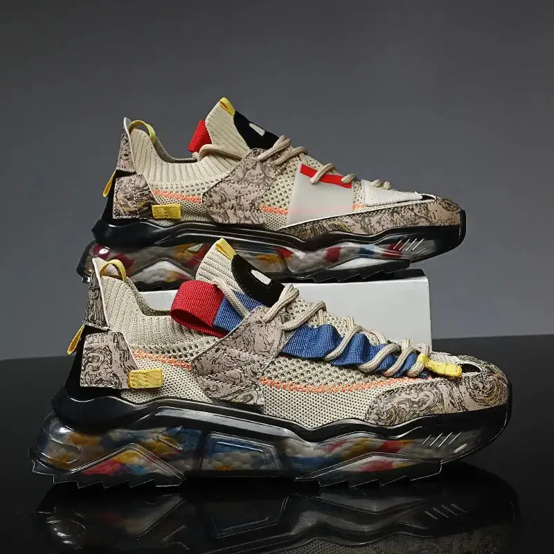 Multicolor Marble Platform Lace up Sneakers