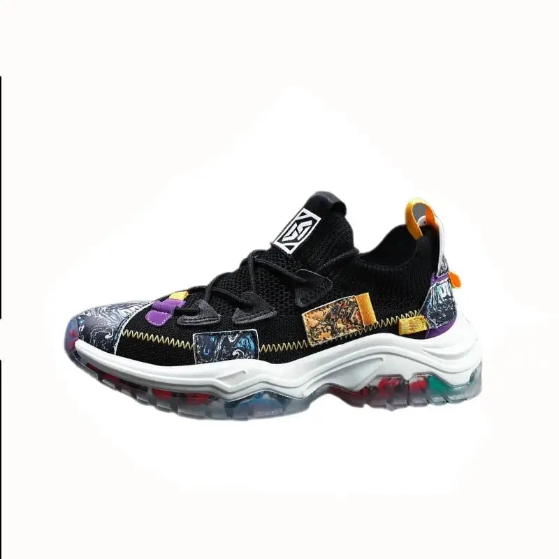 Multicolor Marble Platform Lace up Sneakers
