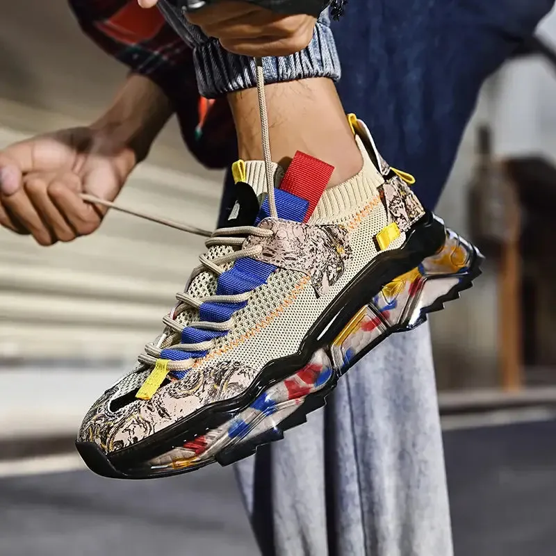 Multicolor Marble Platform Lace up Sneakers