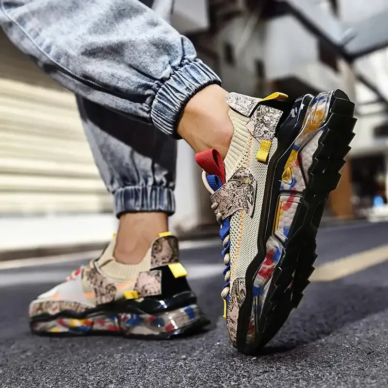 Multicolor Marble Platform Lace up Sneakers