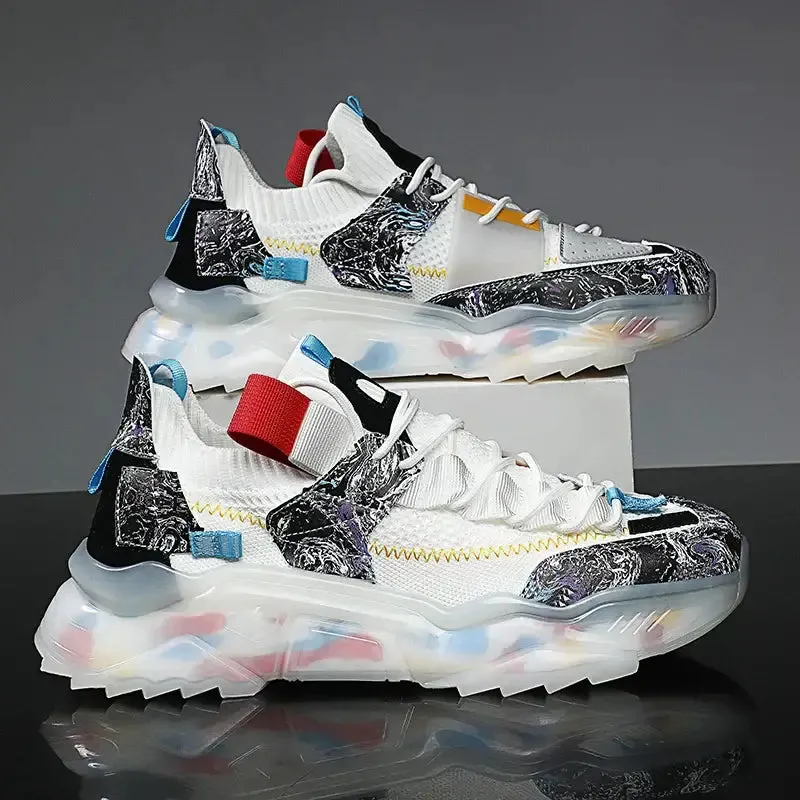 Multicolor Marble Platform Lace up Sneakers