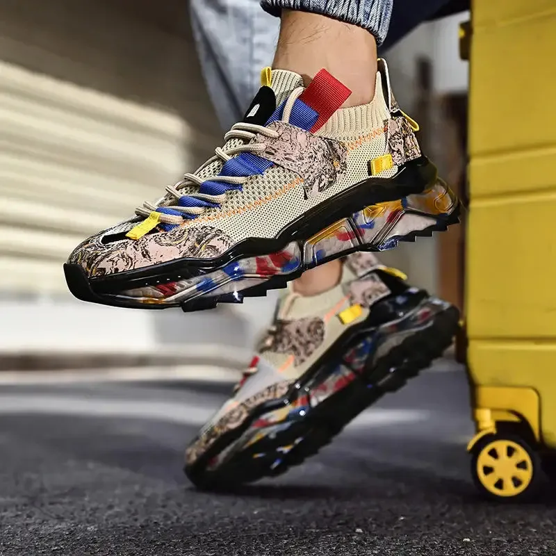 Multicolor Marble Platform Lace up Sneakers