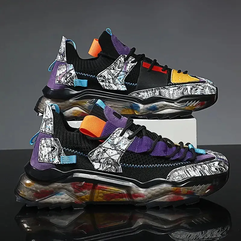 Multicolor Marble Platform Lace up Sneakers