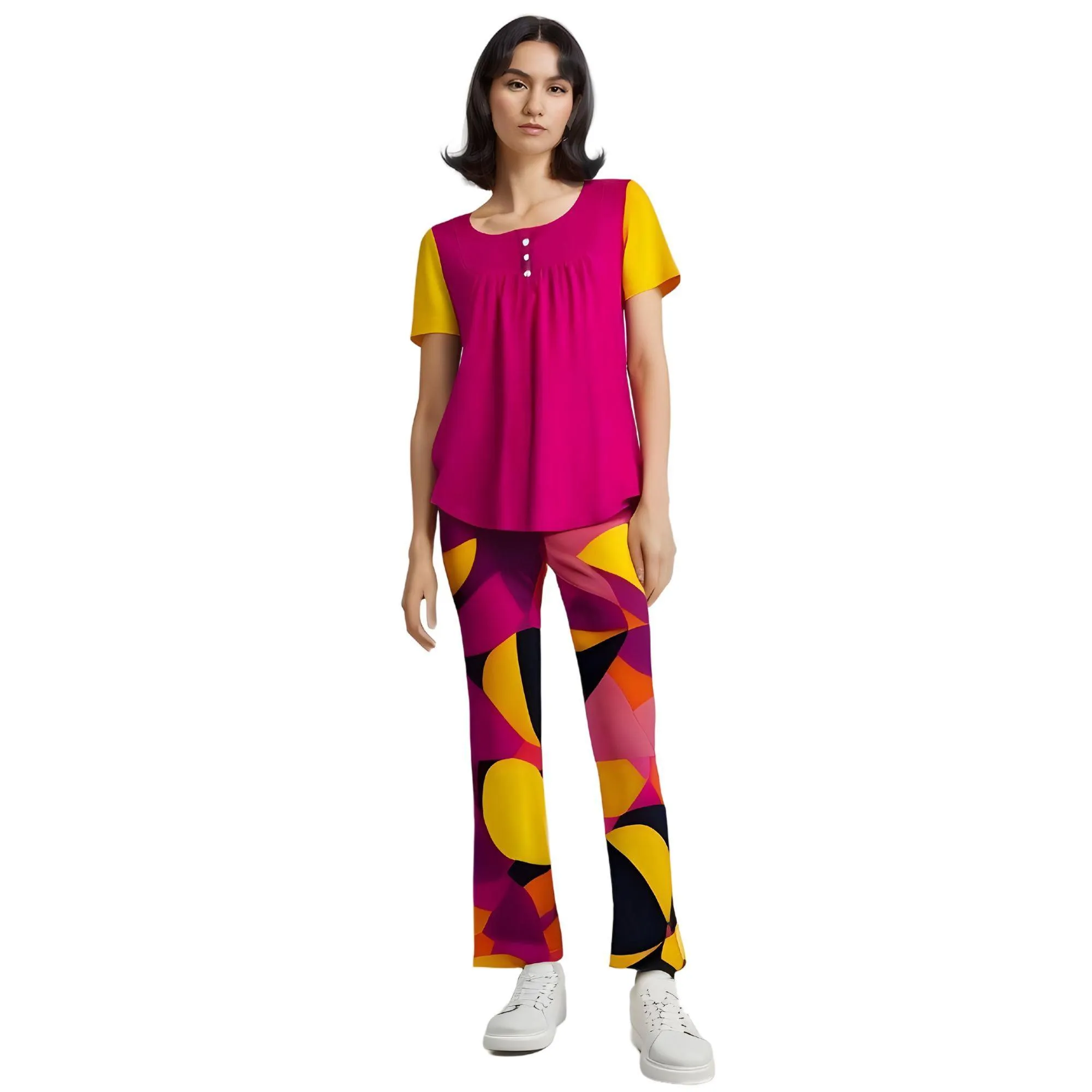 Munich Color Block Scoop Neck Relaxed Top - Airline Series