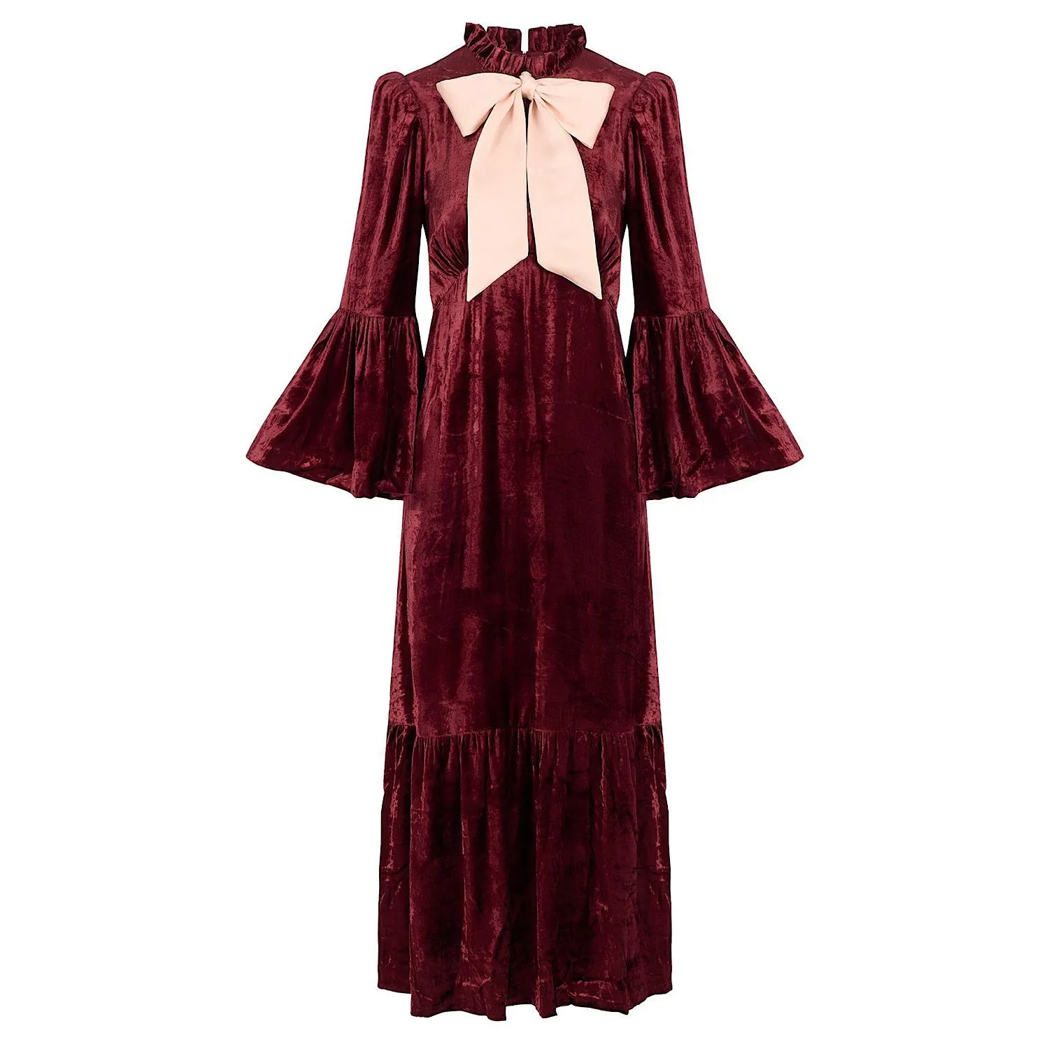 Ophelia Dress in Burgundy Velvet with Contrast Satin Tie