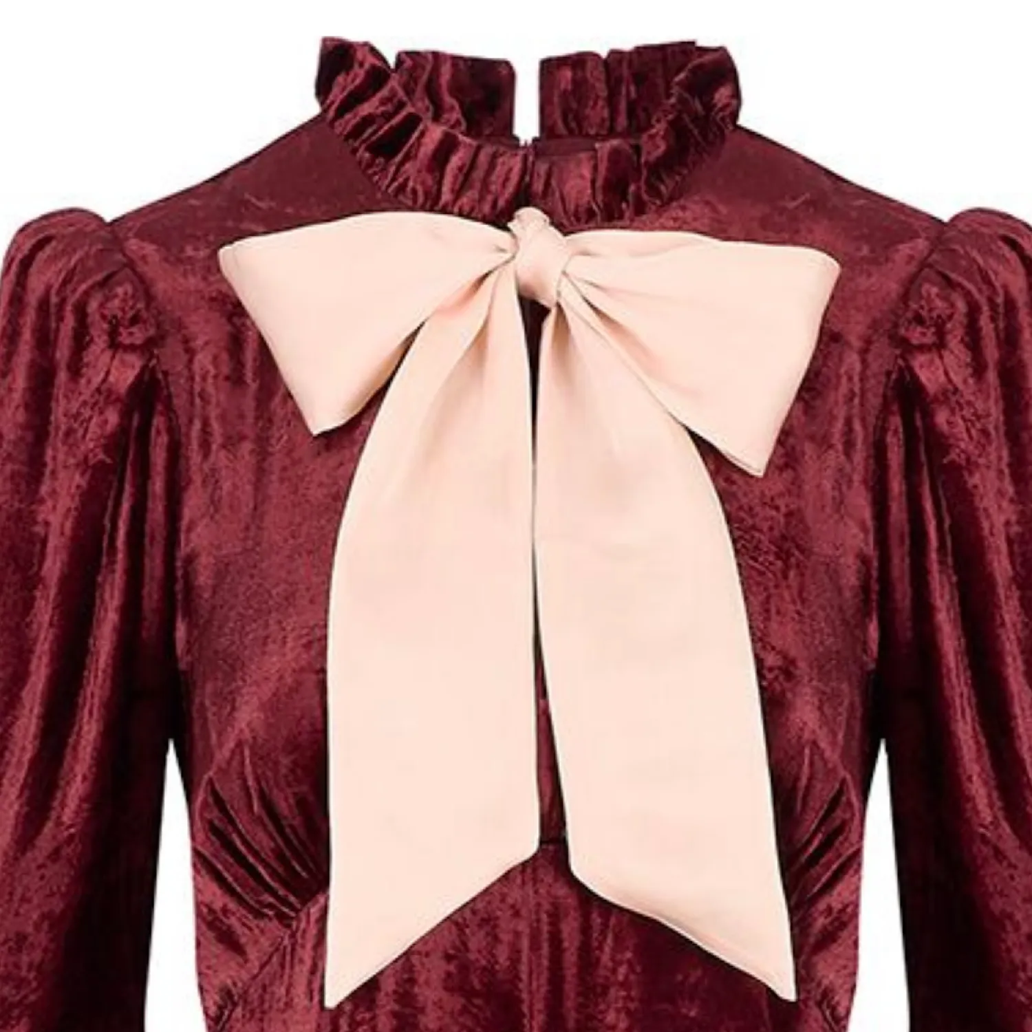 Ophelia Dress in Burgundy Velvet with Contrast Satin Tie