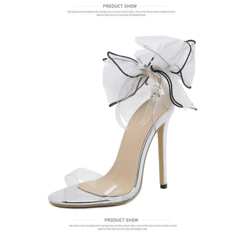 Party Flower Embellished Clear Open Toe High Heel Sandals
