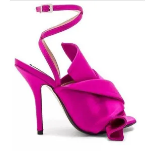 Party Rose Red Bow Buckle Open Toe High Heel Sandals