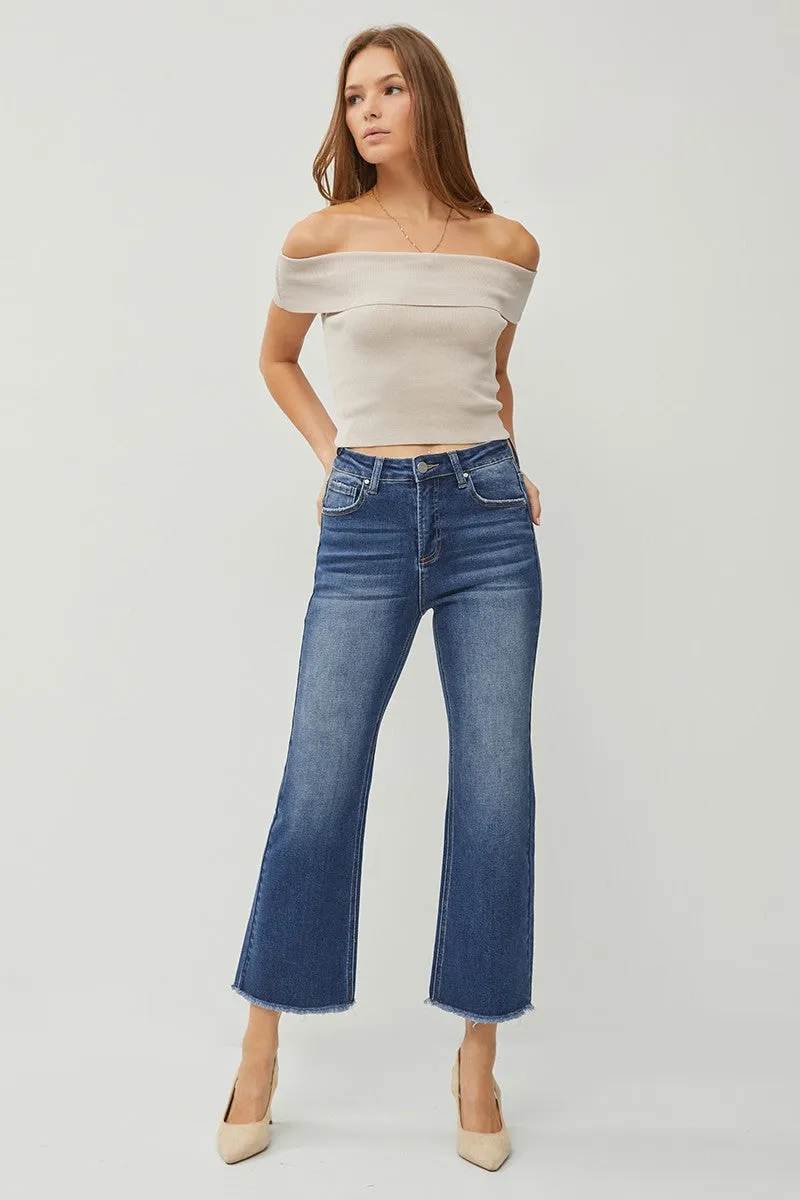 Plus High Rise Crop Straight Jeans - Dark Wash