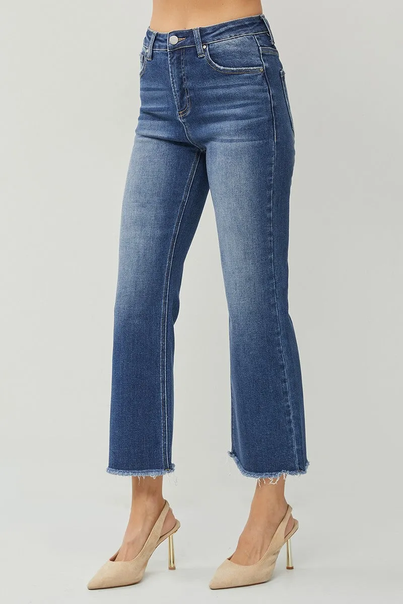 Plus High Rise Crop Straight Jeans - Dark Wash