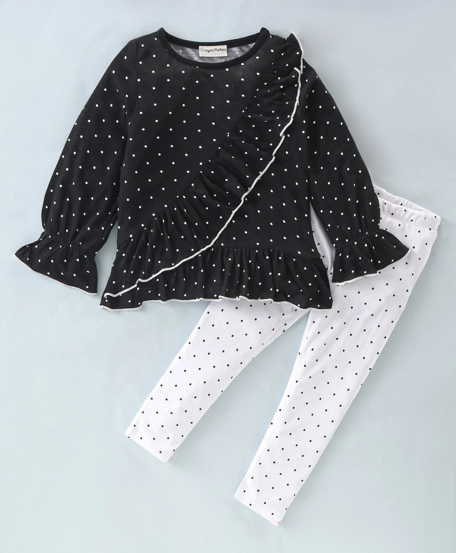 Polka Front Frilled Top Leggings Set