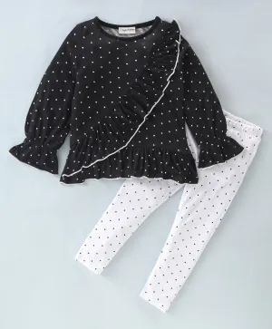 Polka Front Frilled Top Leggings Set