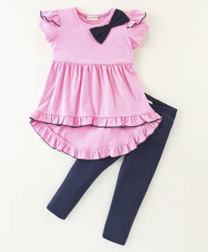 Polka High Low Frilled Top Leggings Set