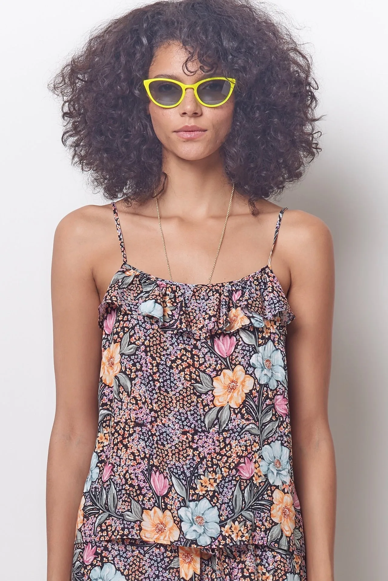 RAVEN Ruffle Neck Slip Top - Superbloom