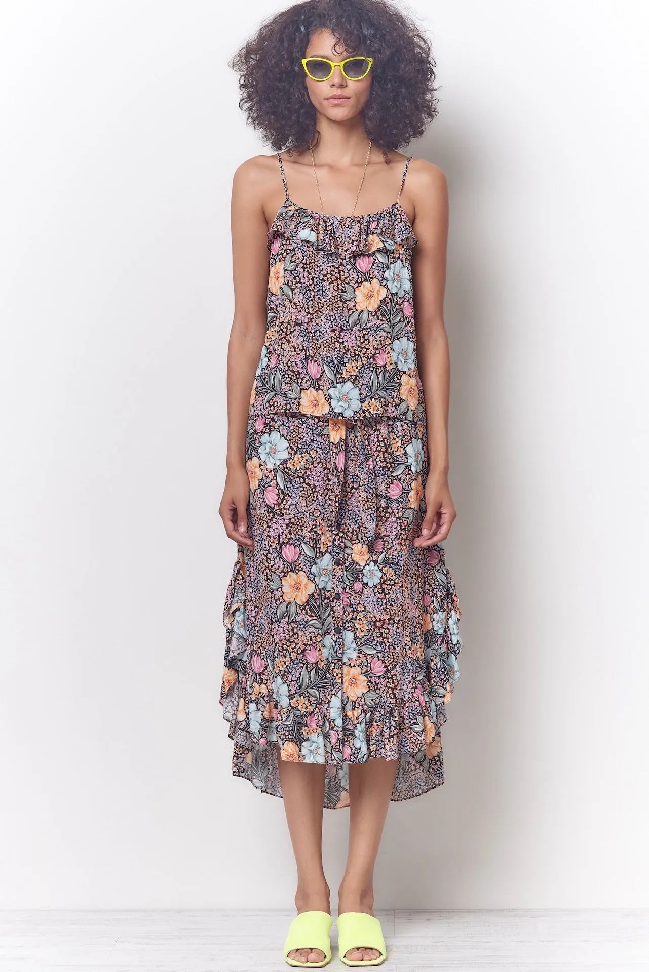 RAVEN Ruffle Neck Slip Top - Superbloom