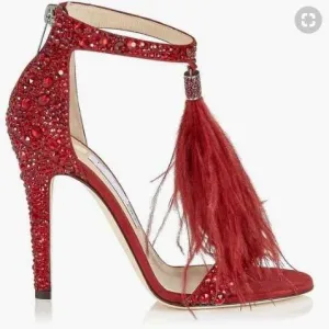 Red Rhinestone Summer High Heel Sandals