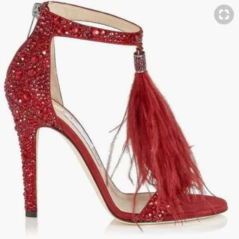 Red Rhinestone Summer High Heel Sandals