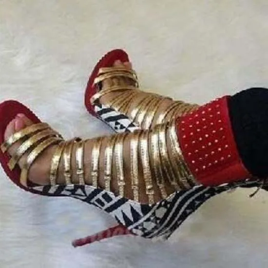Rivet Cutout Color Block High Heel Sandals