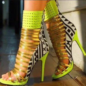 Rivet Cutout Color Block High Heel Sandals