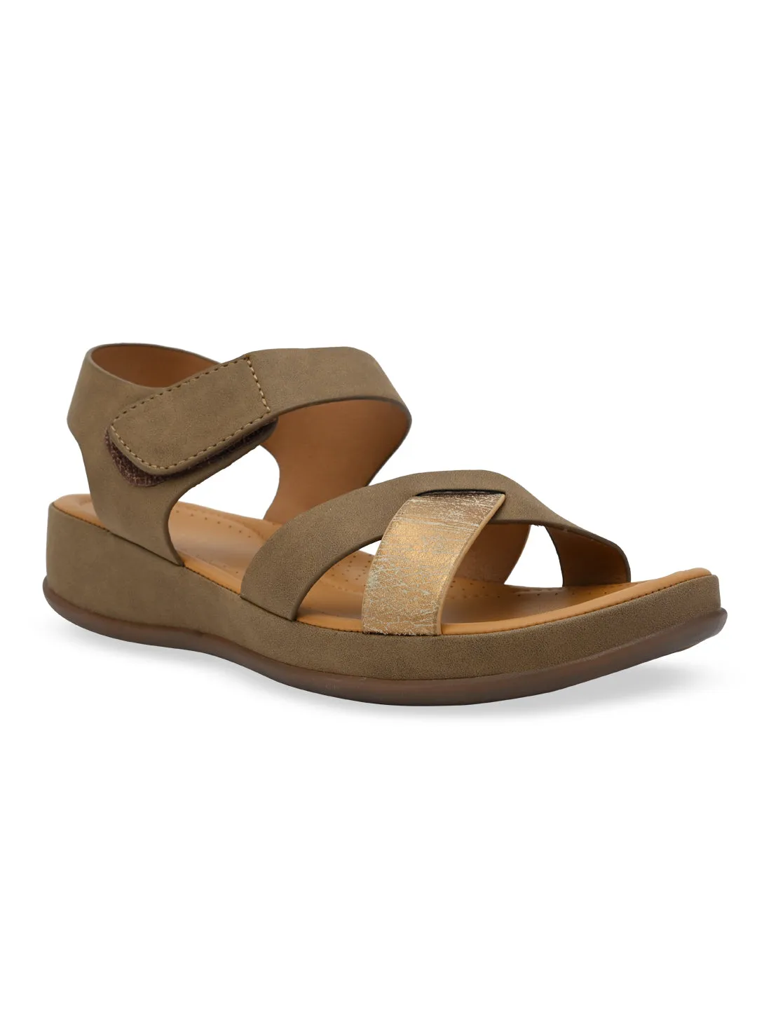 Rocia By Regal Antique Gold Women Casual Comfort Flat Sandals