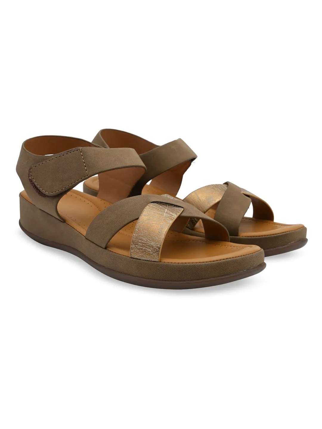 Rocia By Regal Antique Gold Women Casual Comfort Flat Sandals