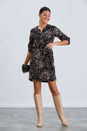 Shirt Mini Dress in Black/Pink heart print
