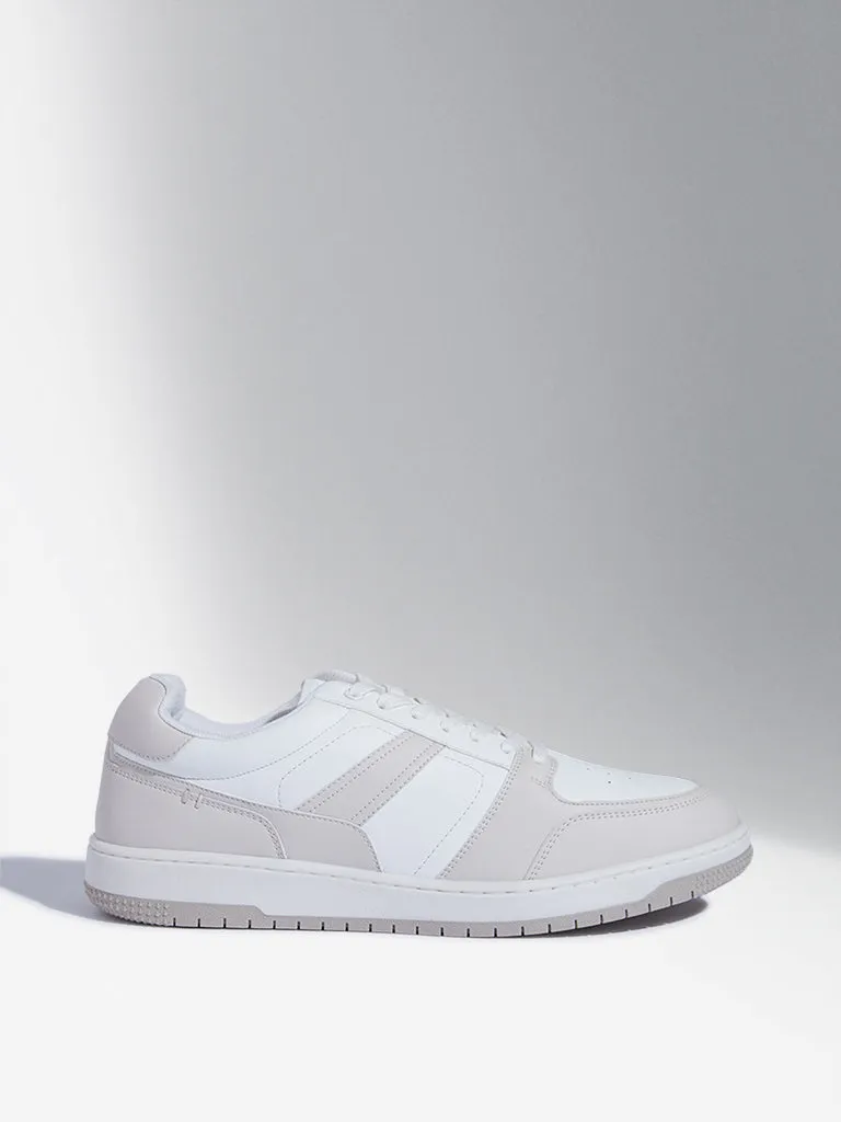 SOLEPLAY White Lace-Up Stitch Pattern Sneakers