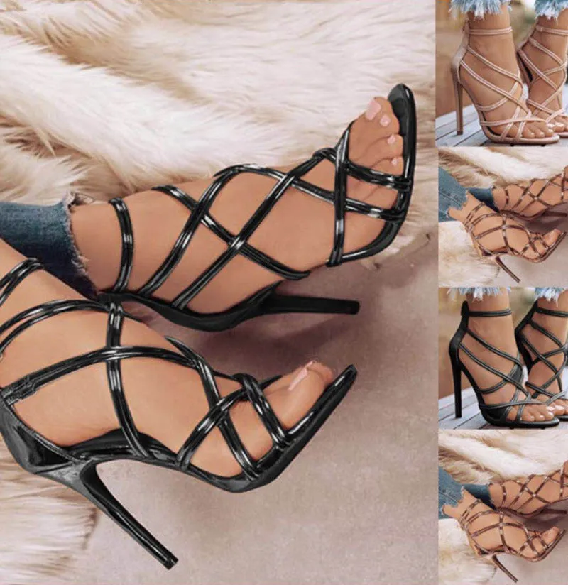 Stiletto High Heel Open Toe Metallic Sandals