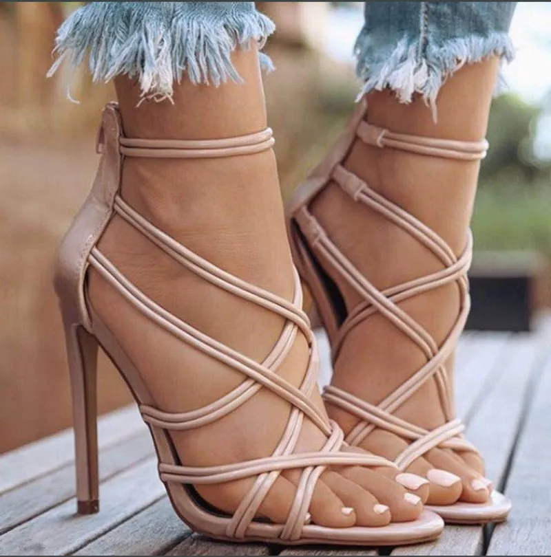 Stiletto High Heel Open Toe Metallic Sandals