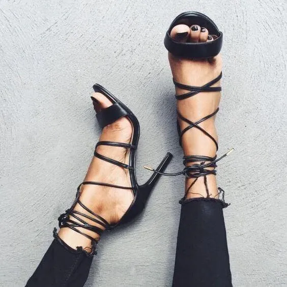 Strap Black Ankle Strap Cutout Sandals